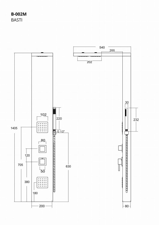 Panel prysznicowy corsan basti b-002mbl bambusowy z czarnym wykończeniem