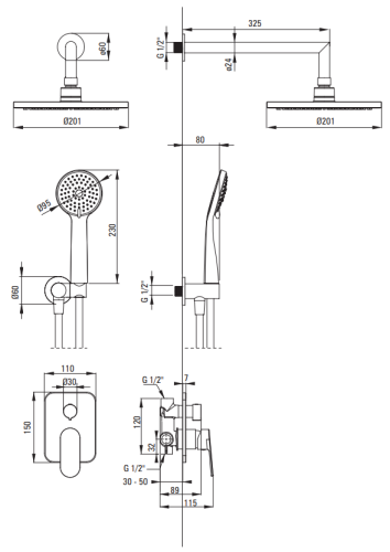 Zestaw prysznicowy podtynkowy nero czarny Alpinia Deante