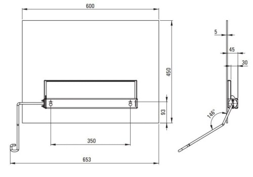 Lustro odchylane 60x45 prawe stal Lehnen