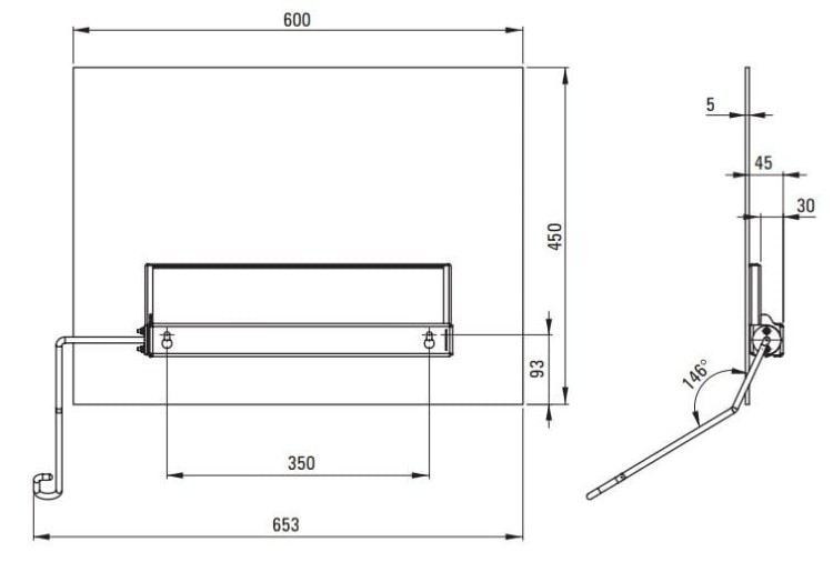 Lustro odchylane 60x45 prawe stal Lehnen