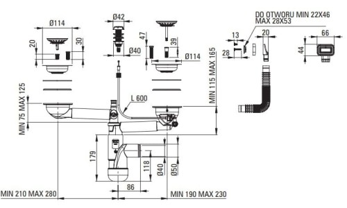 Zlewozmywak granitowy magnetyczny 2-komorowy z ociekaczem Magnetic Deante