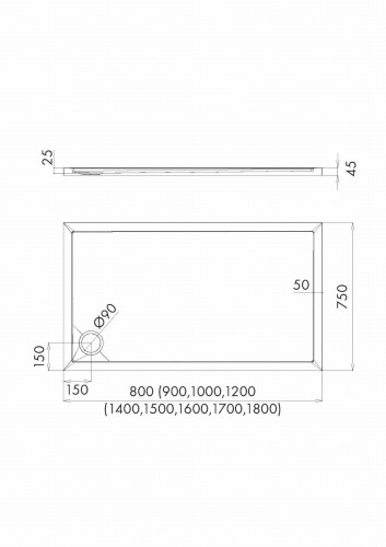 Brodzik prostokątny Sharper 75x100 Schedpol Schedline, biały