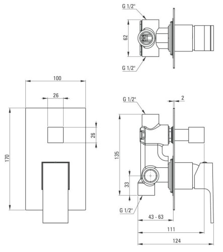 Bateria natryskowa podtynkowa z przełącznikiem natrysku Anemon Deante