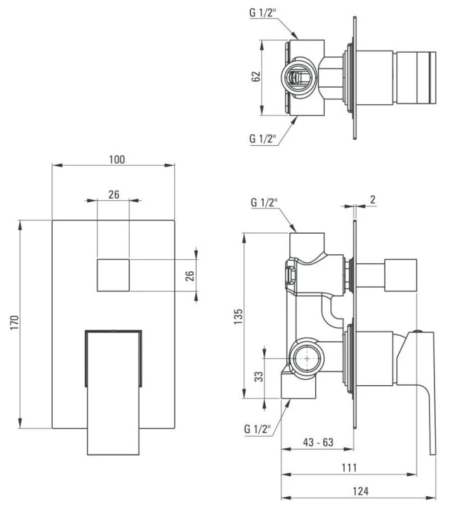 Bateria natryskowa podtynkowa z przełącznikiem natrysku Anemon Deante