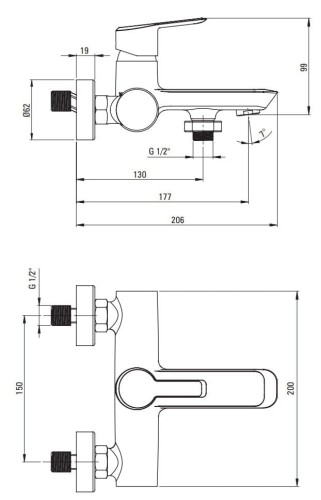Bateria wannowa ścienna Arnika titanium Deante