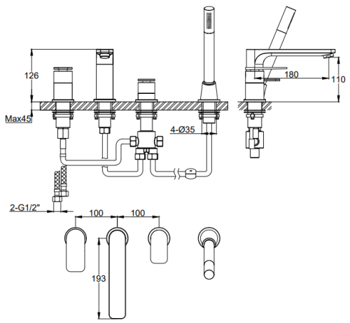 Bateria wannowa 4-otworowa Wexpo KOHLMAN QB244W