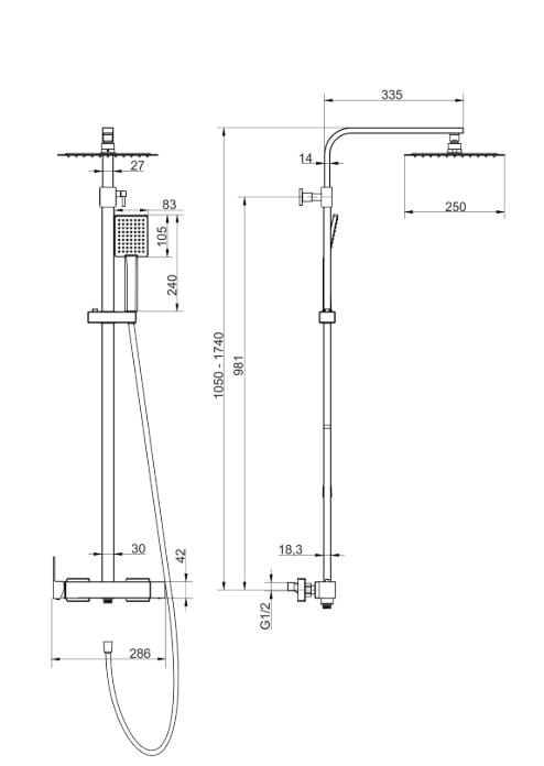 Kolumna prysznicowa ango cmn02mbsl deszczownica 25cm stal szczotkowana