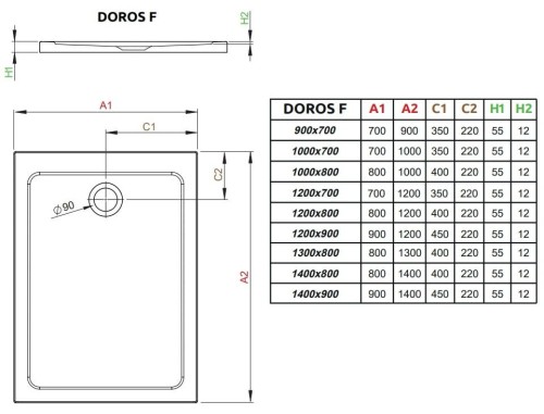 Brodzik prostokątny Radaway Doros F 140x90