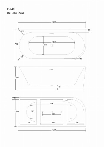 Wanna narożna corsan intero lewa 160 cm z szeroką krawędzią i wykończeniem różowe złoto