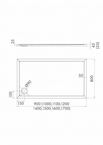 Brodzik prostokątny Sharper 90x120 Schedpol Schedline, biały
