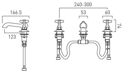 Bateria umywalkowa trzyotworowa Axbridge Cross nikiel polerowany Vado