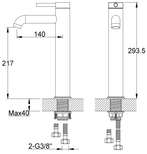 Bateria umywalkowa wysoka czarna Axel Black KOHLMAN QB170AB