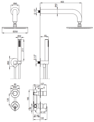 Zestaw prysznicowy podtynkowy brąz szczotkowany Silia Deante