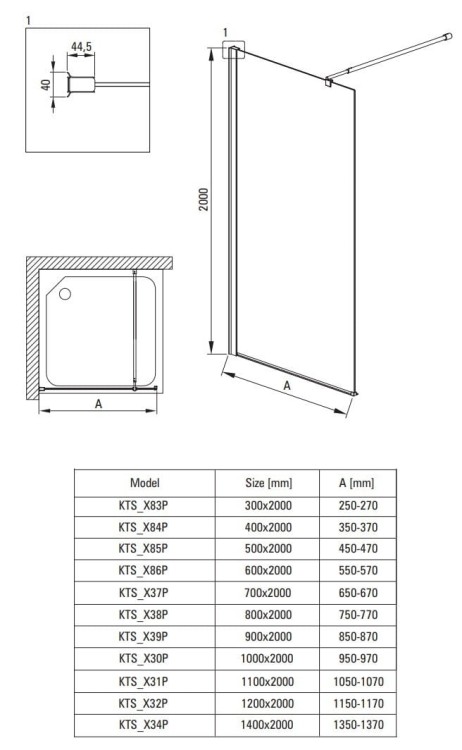 Ścianka prysznicowa / walk-in Kerria Plus 90x200 Deante nero