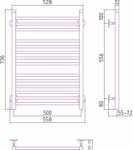 Grzejnik łazienkowy Sunerzha Bohemia M 80x50cm stal polerowana