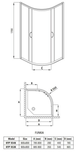 Kabina półokrągła 80x80x170 Deante Funkia szkło szronione