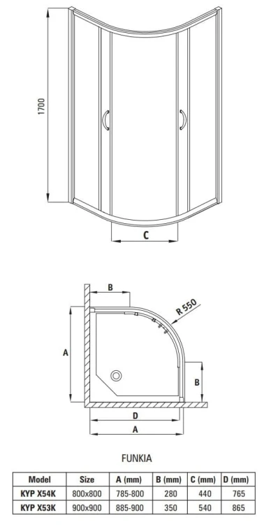 Kabina półokrągła 80x80x170 Deante Funkia szkło szronione