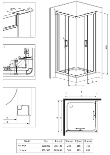 Kabina prysznicowa 80x80x185 Funkia Deante nero szkło przejrzyste