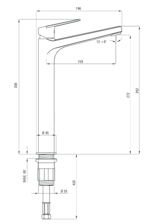 Deante Jasmin Nero Bateria umywalkowa stojąca z podwyższonym korpusem bez zamknięcia odpływu