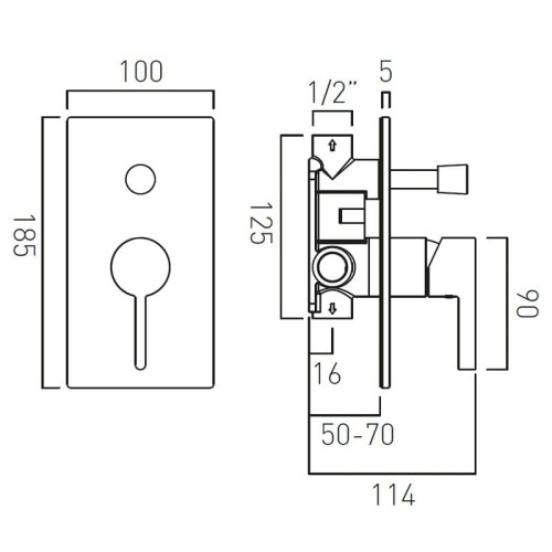 Bateria VADO EDIT prysznicowa podtynkowa z przełącznikiem złota szczotkowana