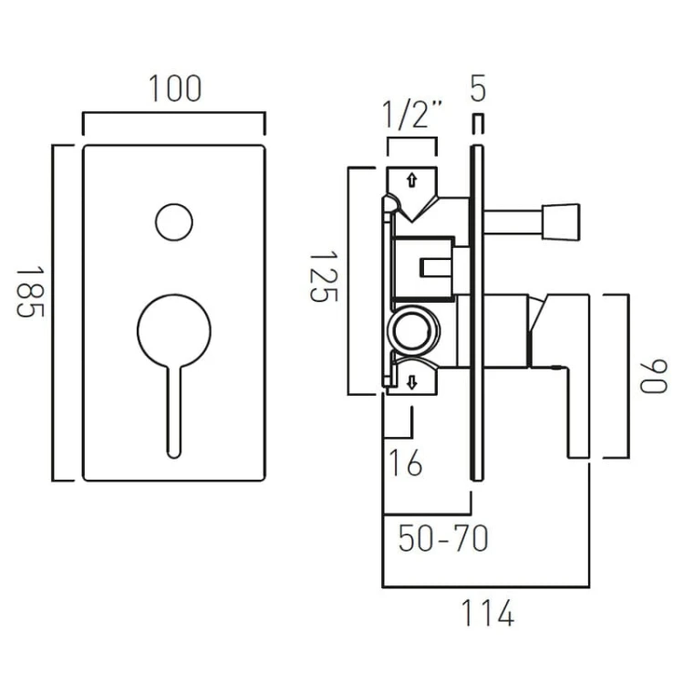 Bateria VADO EDIT prysznicowa podtynkowa z przełącznikiem złota szczotkowana