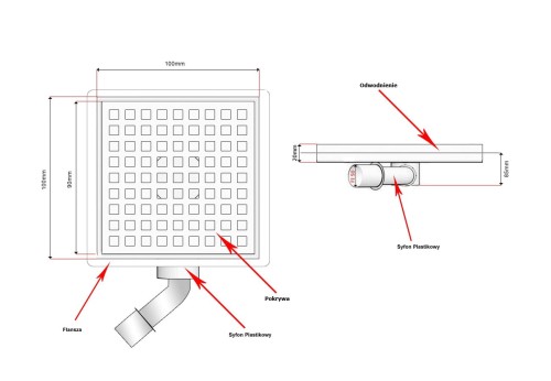 Wpust podłogowy z plastikowym syfonem Kesmet Point 10x10 cm z pokrywą