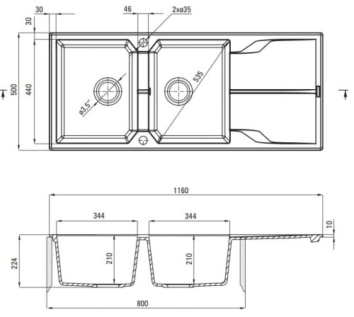 Zlewozmywak granitowy 2-komorowy z ociekaczem nero Andante Deante