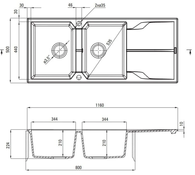 Zlewozmywak granitowy 2-komorowy z ociekaczem nero Andante Deante