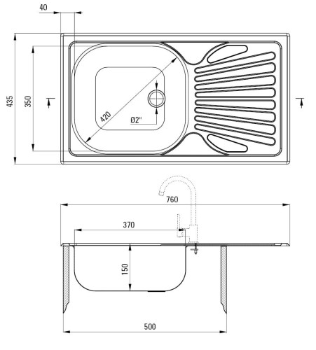 Zlewozmywak 1-komorowy z ociekaczem - satyna Techno Deante