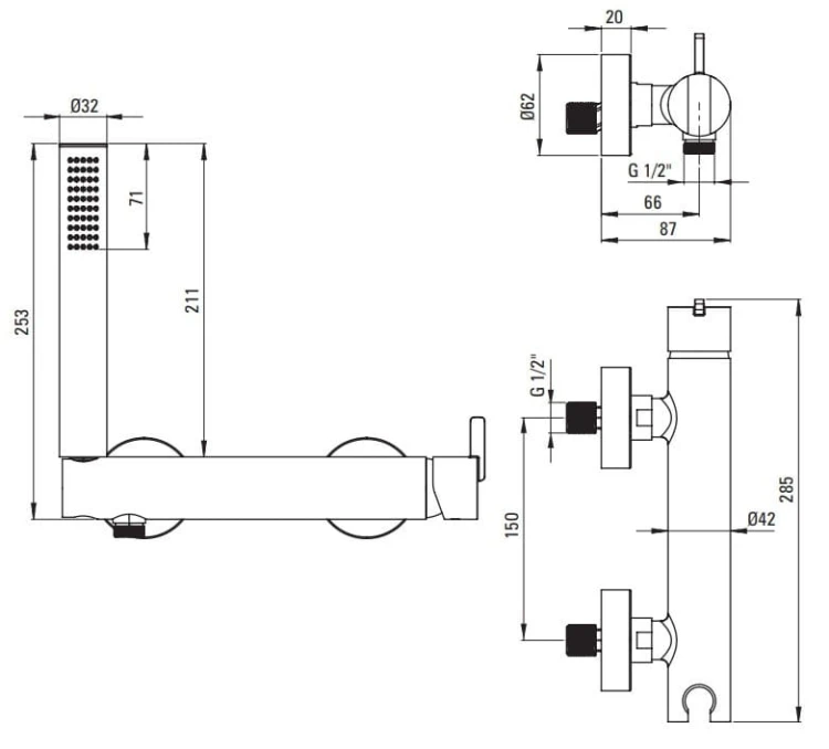 Bateria prysznicowa z zestawem prysznicowym Silia Deante titanium