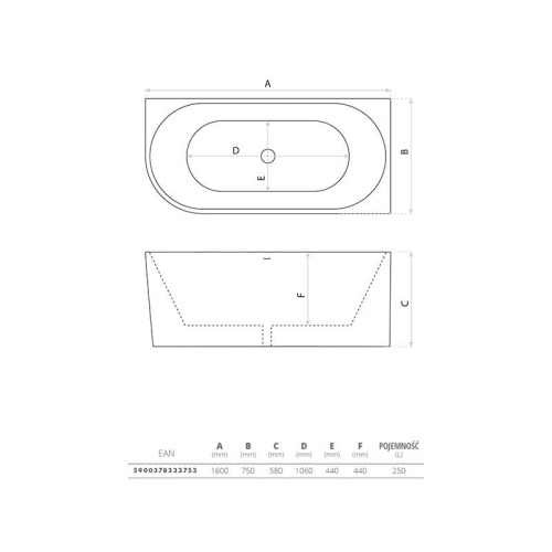 Wanna wolnostojąca przyścienna narożna Caldera 1600 lewa Lavita
