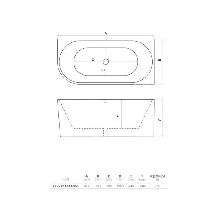 Wanna wolnostojąca przyścienna narożna Caldera 1600 lewa Lavita