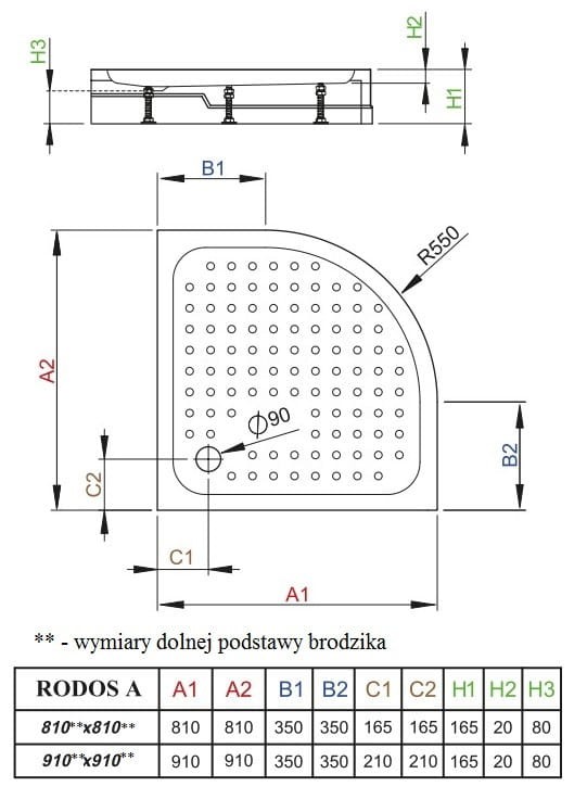 Brodzik półokrągły Radaway Rodos A Compact 90x90x16,5x2