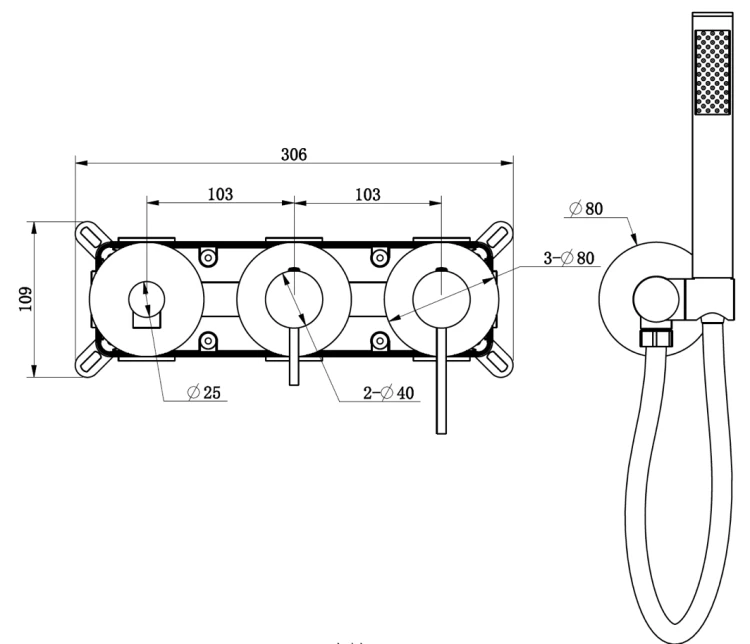 Bateria wannowa ścienna corsan lugo cmb7554bsl z zestawem natryskowym szczotkowana stal