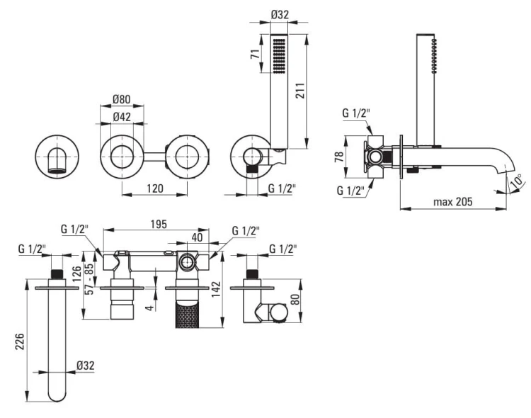 Bateria wannowa 4-otworowa złoto szczotkowane Silia Hexa Deante