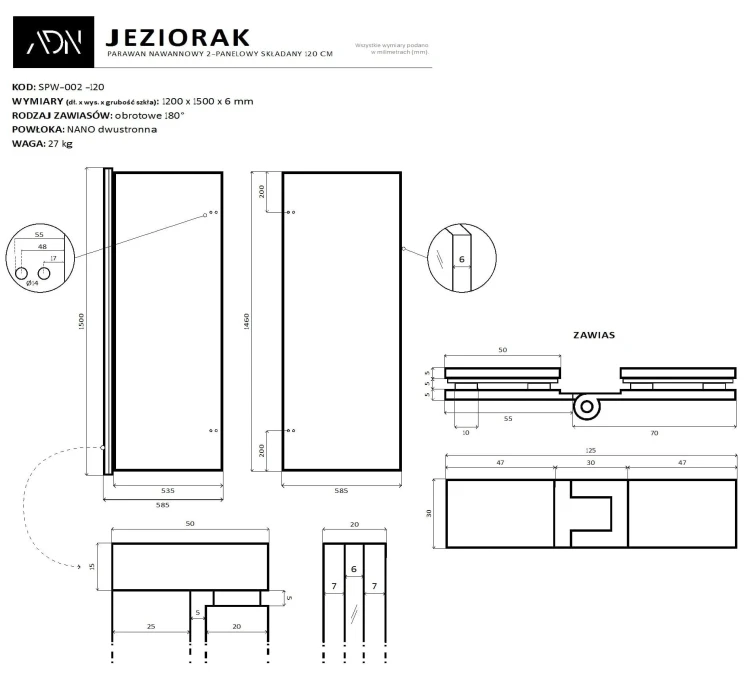Parawan nawannowy składany Jeziorak 120x150 czarny Ad Naturalnie