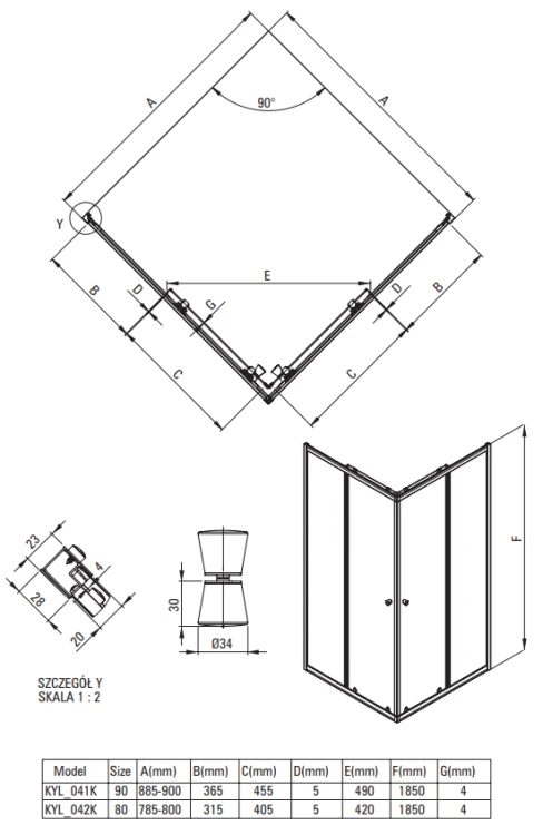 Kabina prysznicowa kwadratowa 90x90x185 chrom Cilantro Deante