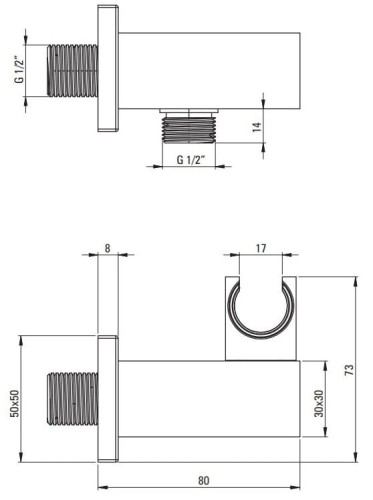Przyłącze kątowe kwadratowe z uchwytem na słuchawkę Cascada nero Deante