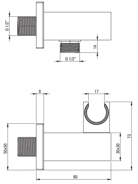 Przyłącze kątowe kwadratowe z uchwytem na słuchawkę Cascada nero Deante