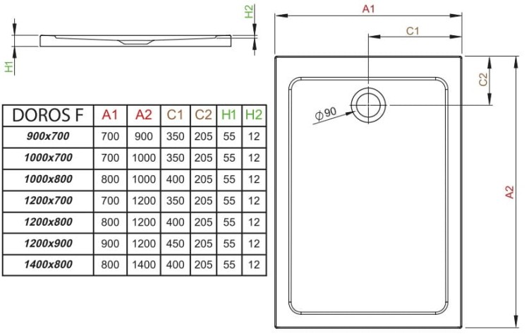 Brodzik prostokątny Radaway Doros F 100x80