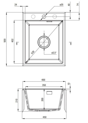 Zlewozmywak granitowy 1-komorowy bez ociekacza - nero Deante Eridan ZQE_N104