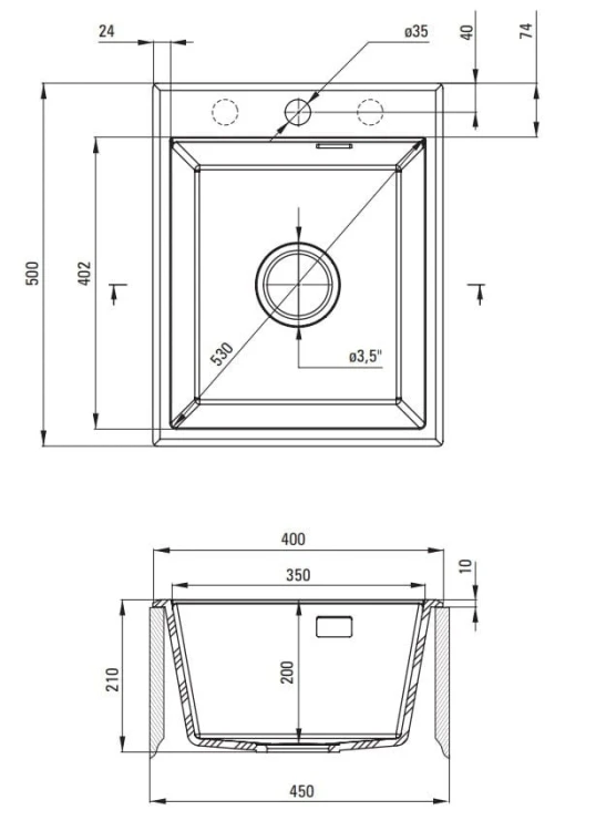 Zlewozmywak granitowy 1-komorowy bez ociekacza - nero Deante Eridan ZQE_N104