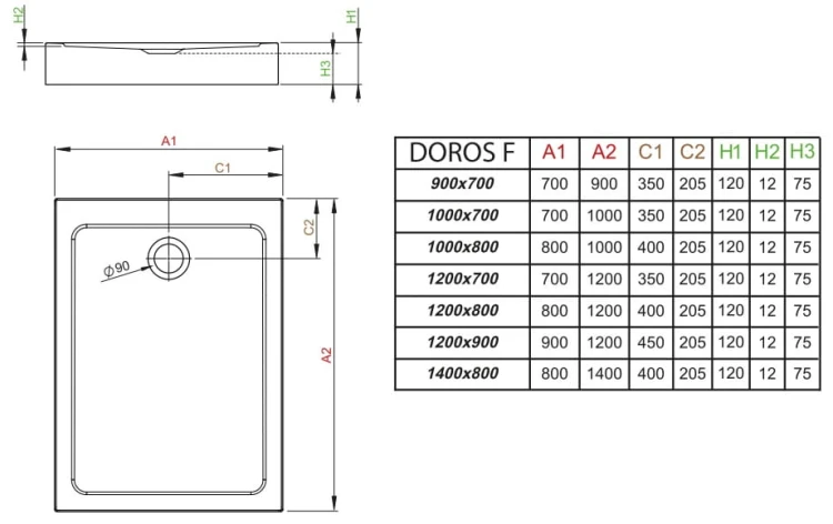 Brodzik prostokątny Radaway Doros F Compact 120x90