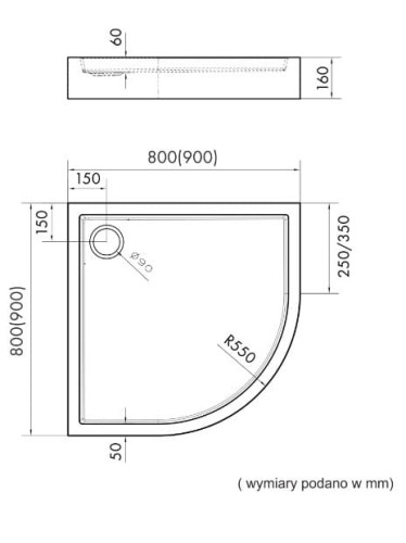 Brodzik półokrągły FAVORY PLUS 80x80 Schedpol Schedline, biały + syfon