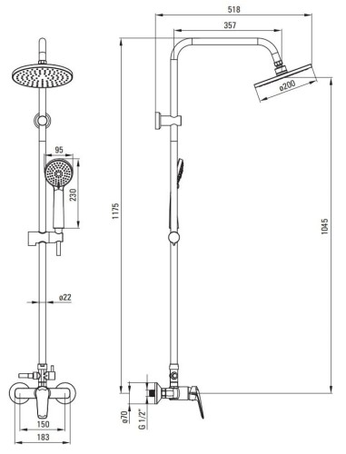 Deszczownica 3-funkcyjna z baterią mieszaczową czarna Boro Deante