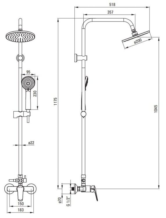 Deszczownica 3-funkcyjna z baterią mieszaczową czarna Boro Deante