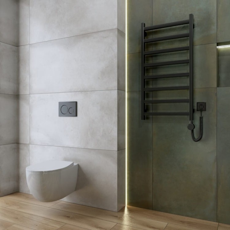 Grzejnik łazienkowy elektryczny Lungo Black 960 z grzałką Black Lavita