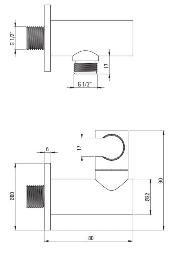 Przyłącze kątowe okrągłe z uchwytem stal szczotkowana Cascada Deante