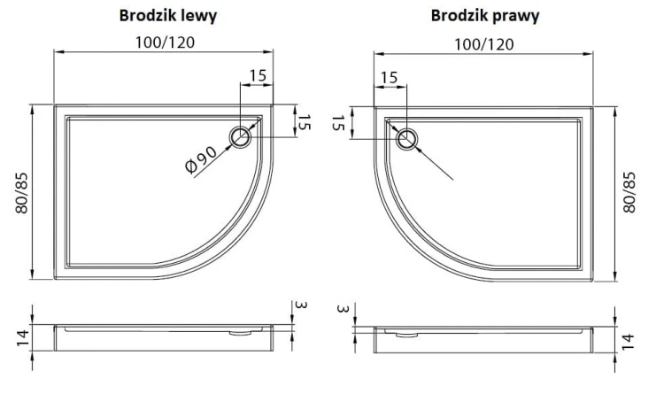 Brodzik asymetryczny New Trendy New Maxima 100x80x14 prawy