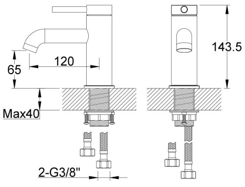 Bateria umywalkowa stojąca złota Axel Gold KOHLMAN QB100AGD